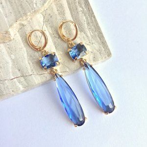 Sapphire Glass Long drop prong set stone Earrings